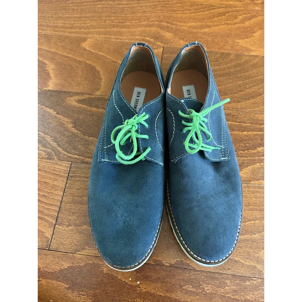 Ben Sherman Mens Navy Suede Derby Shoes Green Laces Casual‎ Oxford Sz US 11